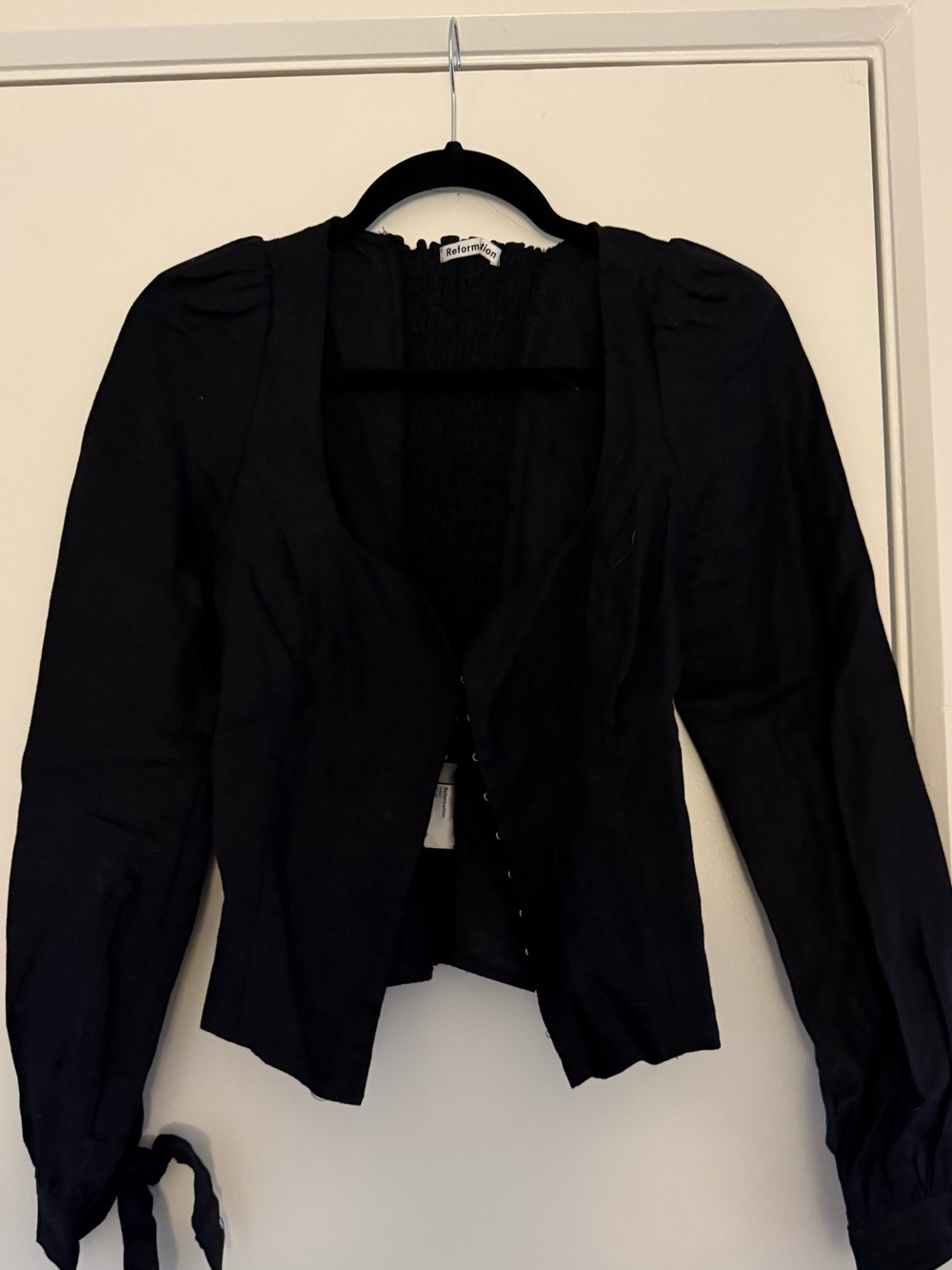 Reformation Black Puff Sleeve Blouse